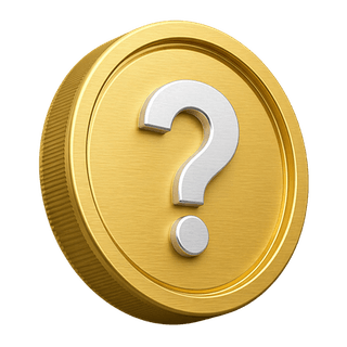 Pièce en or 3D ornementale ornée d'un point d'interrogation, sur la page FAQ